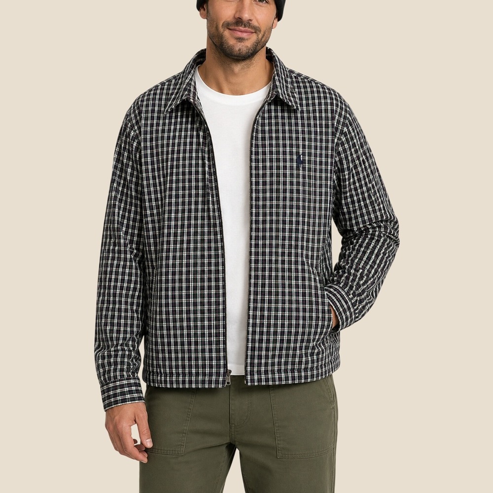 Vintage Polo Ralph Lauren Plaid Harrington Jacket Full Zip Cotton Men's Size XXL